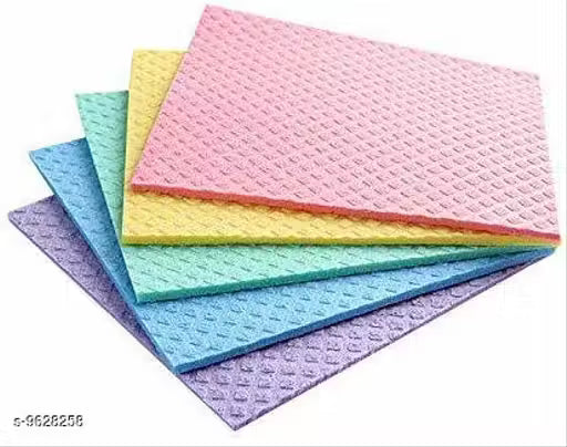 Whinsy Resuable and washable Sponge Wipes with super absorbant biodegradable cellulose material for kitchen and home cleaning (Multicolored) - Pack of 5