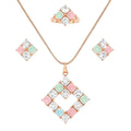 Square Stone Jewellery Set for Women | Multicolor Pendant Necklace with Earrings and Ring | Wedding Engagement Festival Jewellery Collection