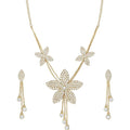 Gold Floral Star Crystal Necklace with Earrings | Bridal Wedding Party Traditional Jewellery | Stylish Designer Necklace Earrings Set for Festivals, Engagement & Special Occasions