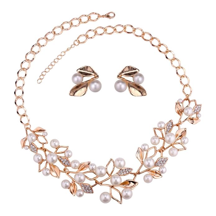 Gifts Stylish Latest Traditional Gold Plated Pearl Choker Jwell Necklace Jewellery Set with Earrings for Girls and Women