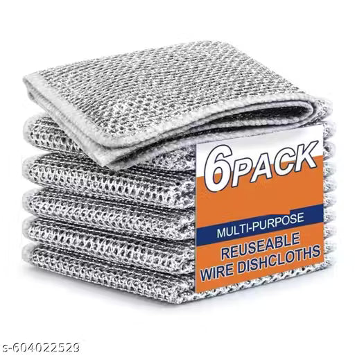Microfiber Non-Scratch DishWash Cloth (Pack of 6), Wire Dishwashing Rags for Wet and Dry Stainless Steel Scrubber Wire Dishcloth for Washing Dishess (06)